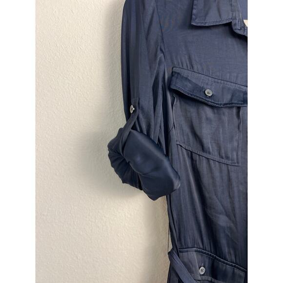 Madewell Women's Button-Front Utility Shirtdress in Satin Deep Indigo Size Small - Picture 7 of 16